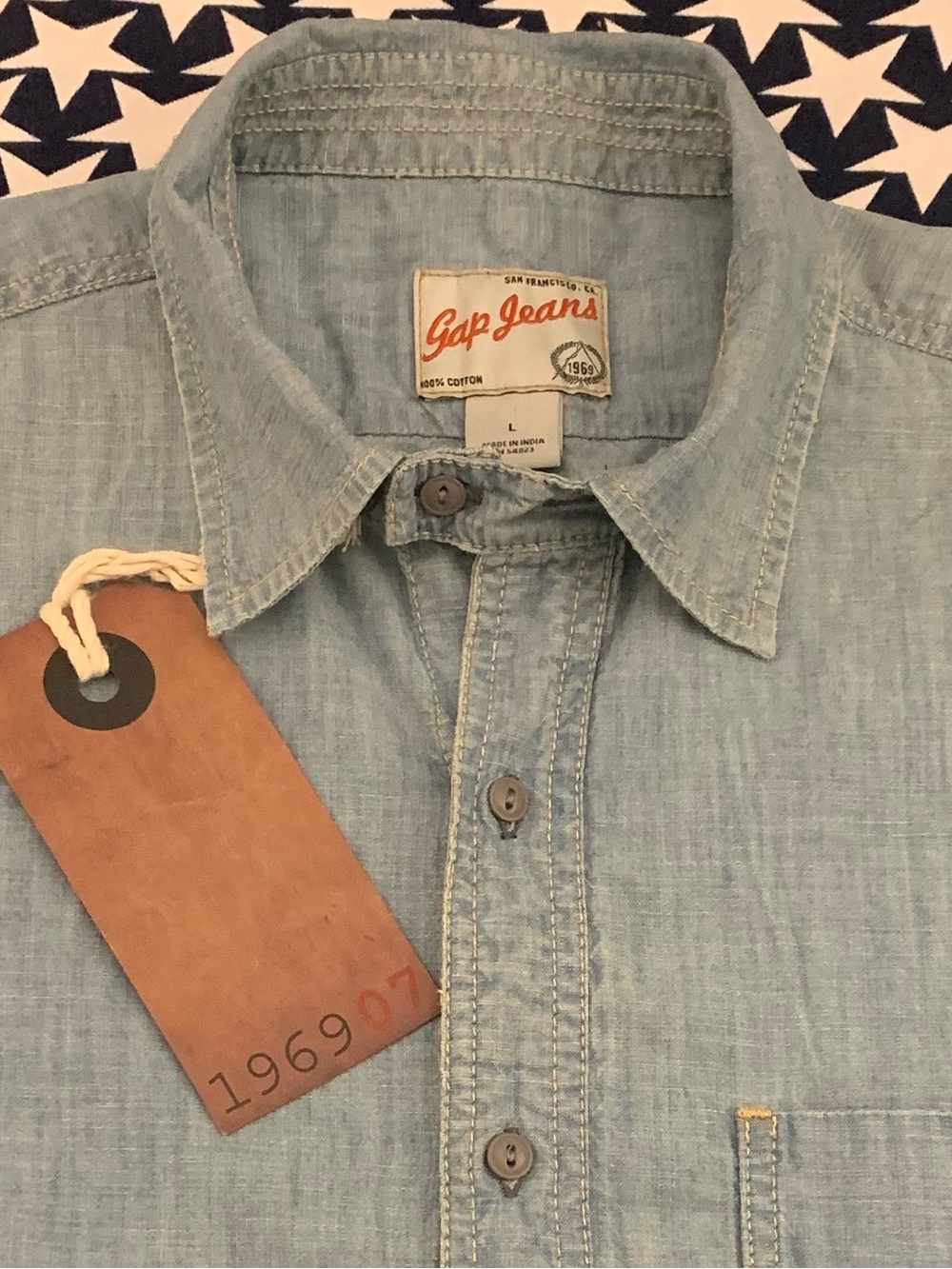 GAP JEANS LS All Cotton Light Indigo Chambray Shirt
